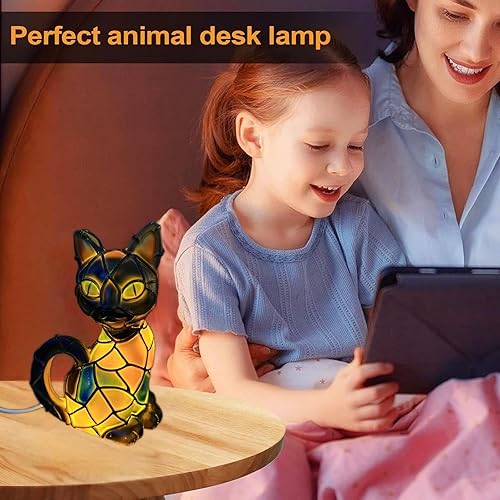 Miniatura 6 de Lámpara de mesa de resina teñida de gato retro, serie de lámparas de mesa de animales, luces LED 3D lindas para mascotas, lámpara de gato con