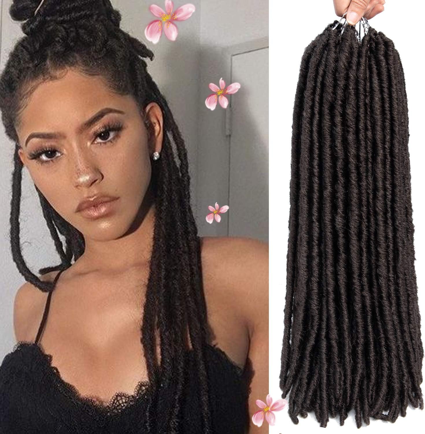 6 Pac 18 inches Faux Locs Crochet Hair Dreadlocks Hair Extensions Soft Straight Goddess Locs Synthetic Dreadlocks Braiding Hair (18"-6pack, 4#) …