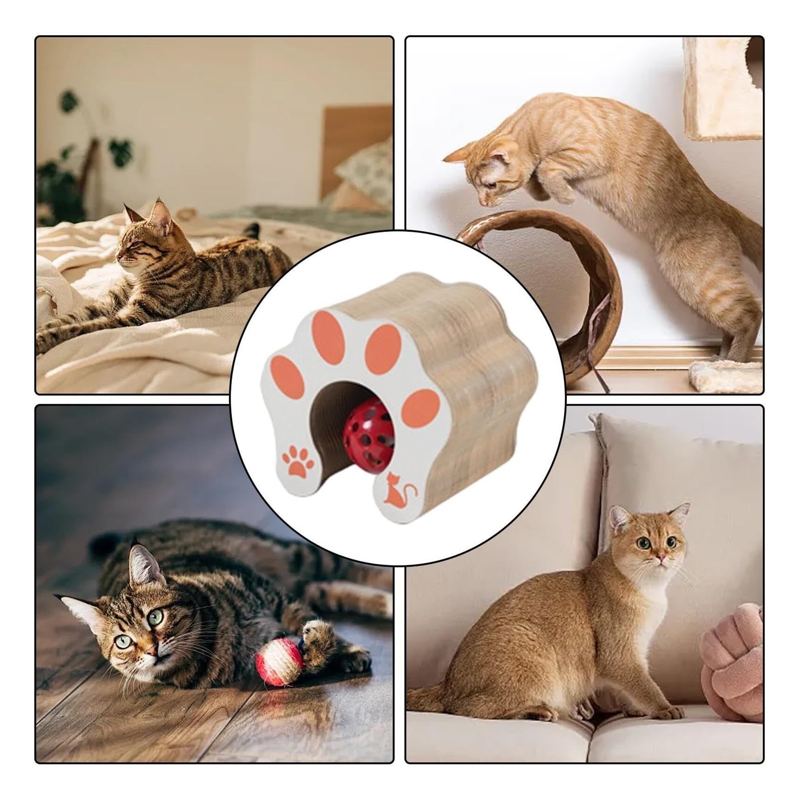Griffoir pliable en carton pour chat – 2 en 1 – piste à balles et salon pour chatons (13 x 10 x 6 cm plié) (gris)