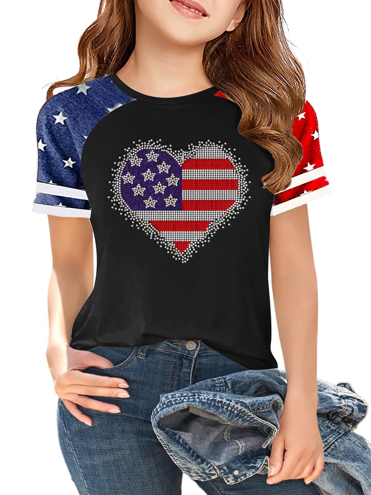 Ithalt Boys Girls USA Shirts Kids 4th of July Shirts American Flag Tshirt Patriotic Top Independence Day Outfit 5-13y