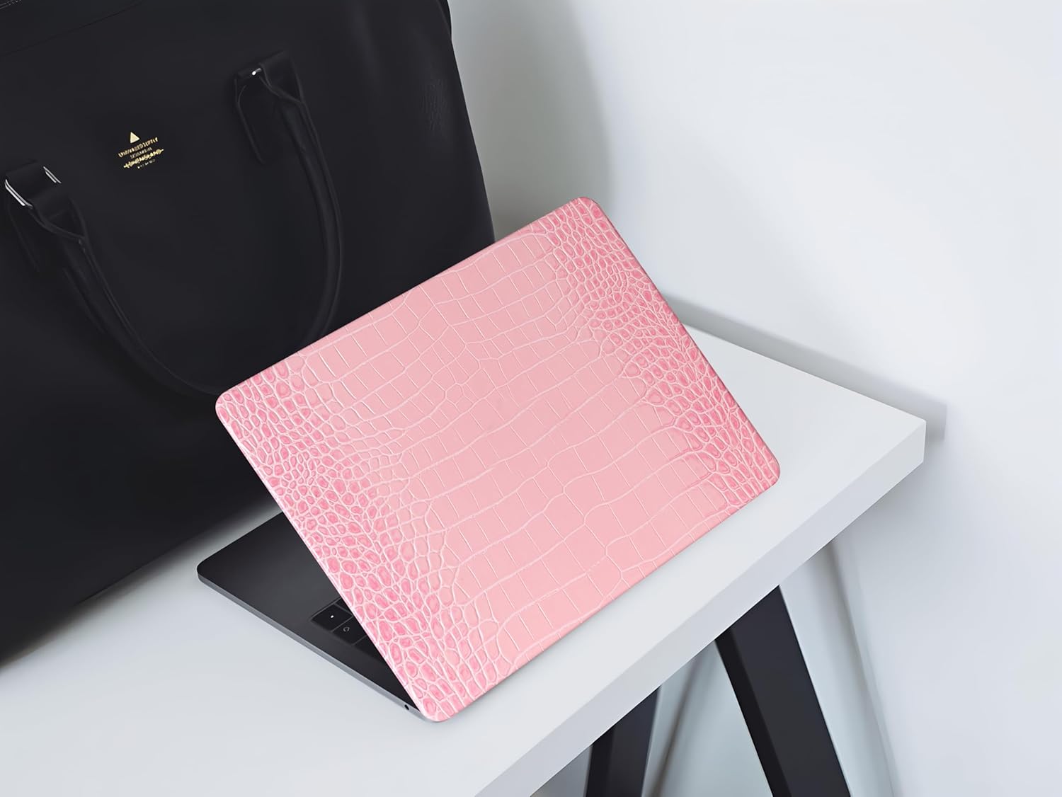 KEROM Compatible with Crocodile MacBook Pro 13 Inch Case 2026 2022-2016 M2 M1 A2338 A2289 A2251 A2159 A1989 A1706 A1708, Textured Aligator Skin Snakeskin PU Leather Hardshell & Keyboard Cover, Pink