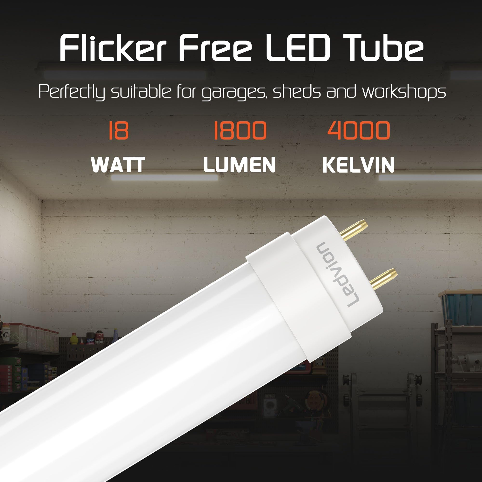 Ledvion - 25X Tubo LED TL 120CM con arrancador LED incluido, 18W, 4000K, 100lm/W, 30.000 horas de vida útil