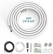ROVSUN 25 Ft Mini Split Line Set, 1/4" & 3/8" O.D. Flared Copper Tubing Pipes & 3/8" Thickened PE Insulated Coil with Nuts & Installation Kit for Mini Split Air Conditioner & Heat Pump System