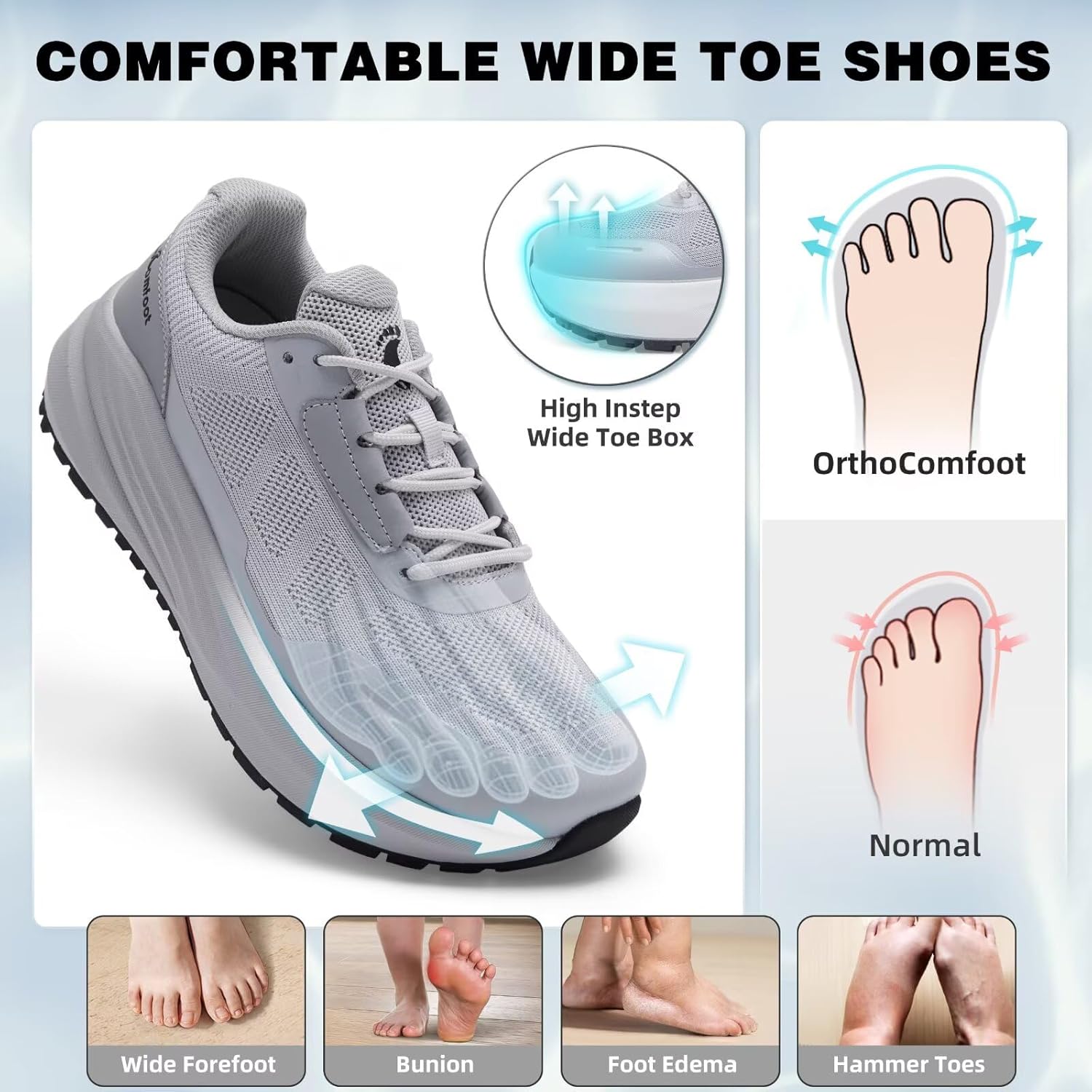 OrthoComfoot Men's Orthopedic Plantar Fasciitis Wide Shoes: Comfortable High Arch Support Trail Running Sneakers for Walking & Hiking, Orthotic Tennis Casual Relief for Flat Feet, Feet Pain - Image 2