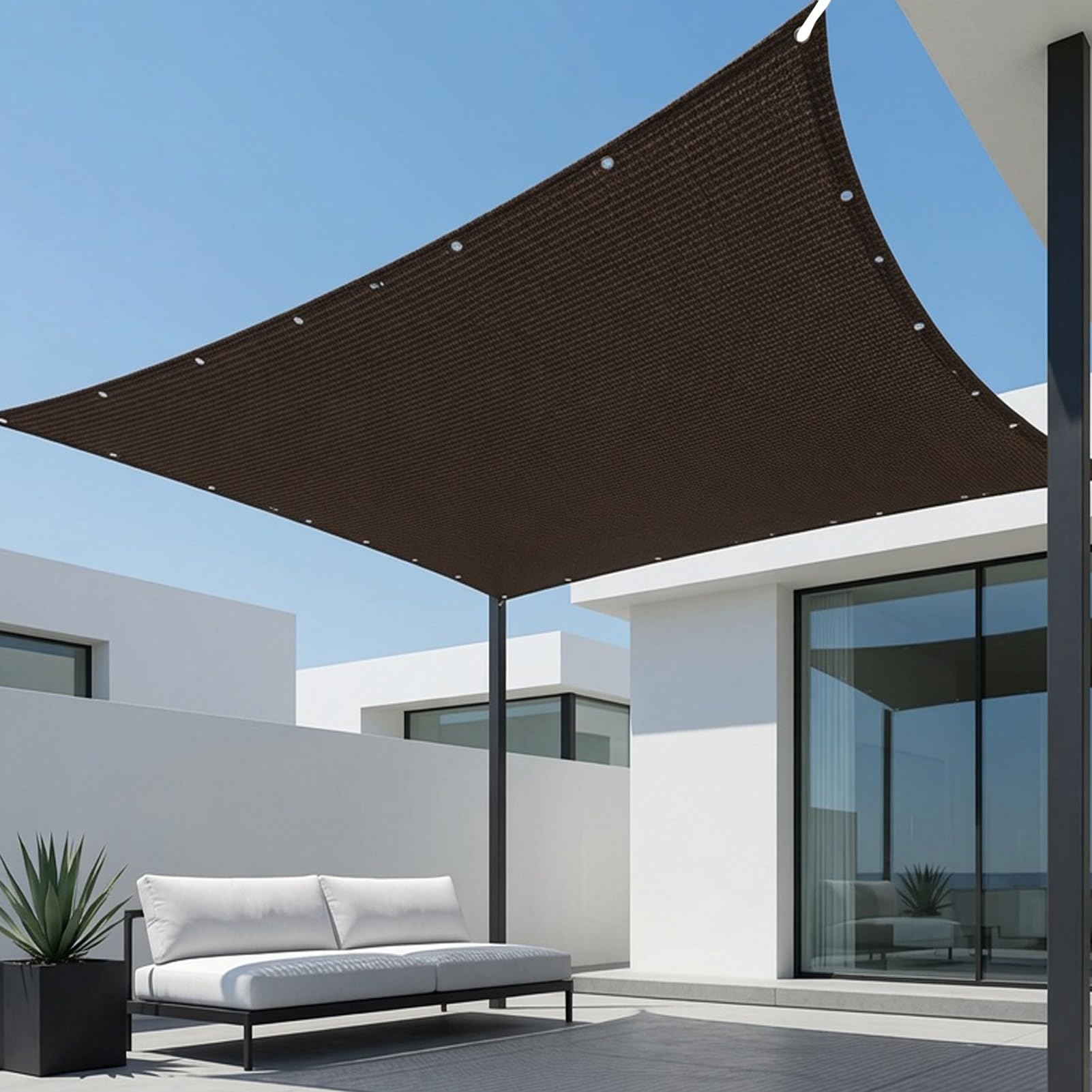 Wasserdurchlässiges Sonnensegel Rechteckig 4 x 6 m Wasserdurchlässig HDPE Sonnensegel Rechteckig Gute Luftzirkulation für Veranda, Pergola Und Essbereich im Freien, Braun