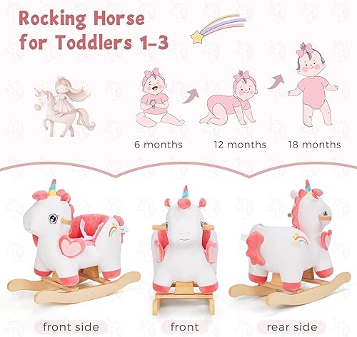 Miniatura 2 de labebe Caballo mecedor para bebé con cinturón de seguridad, gorila de unicornio para niños de 6 meses a 3 años, juguete de equitación para bebés,