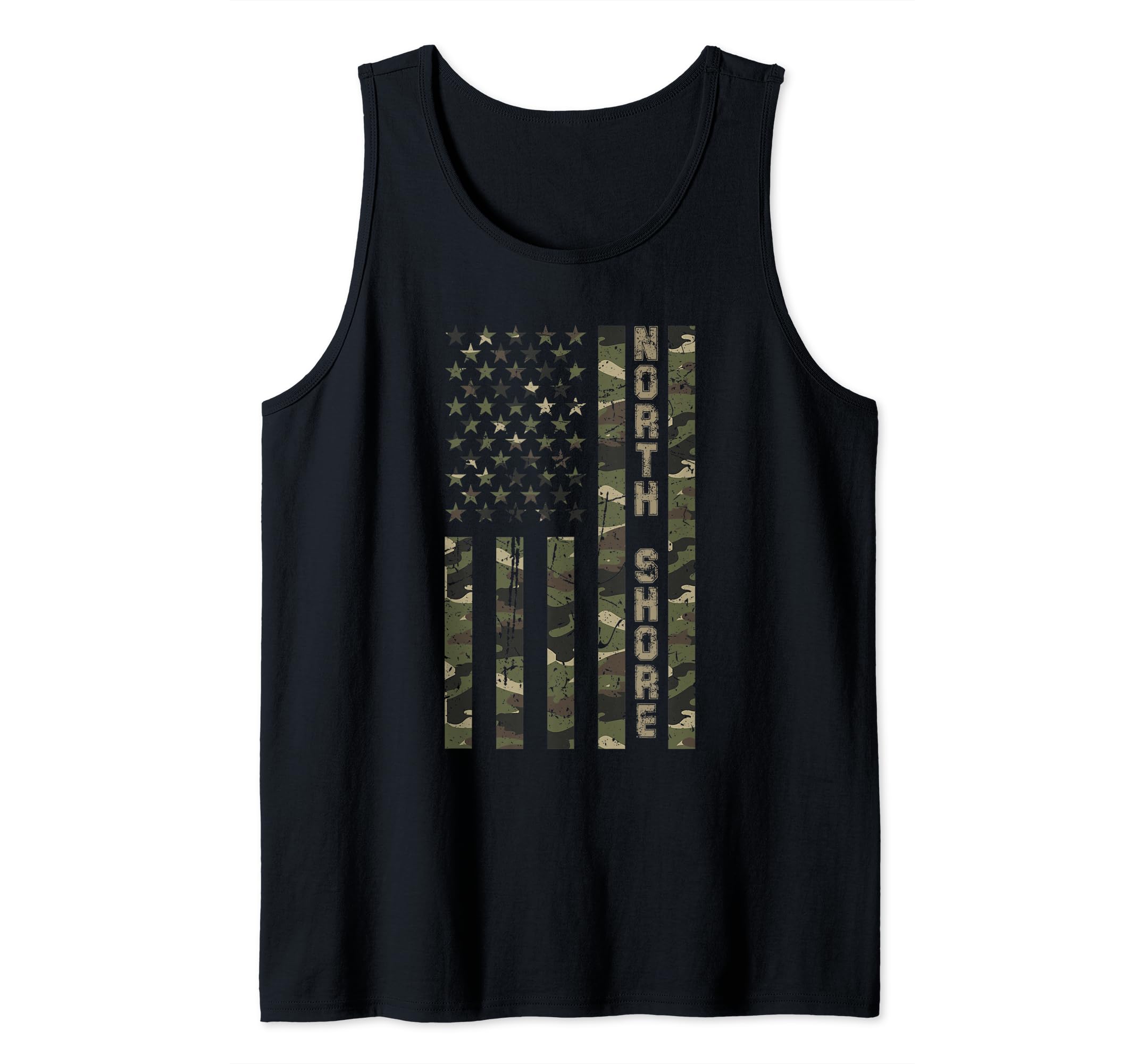 North Shore United States Distressed Camo w US Flag Tank Top