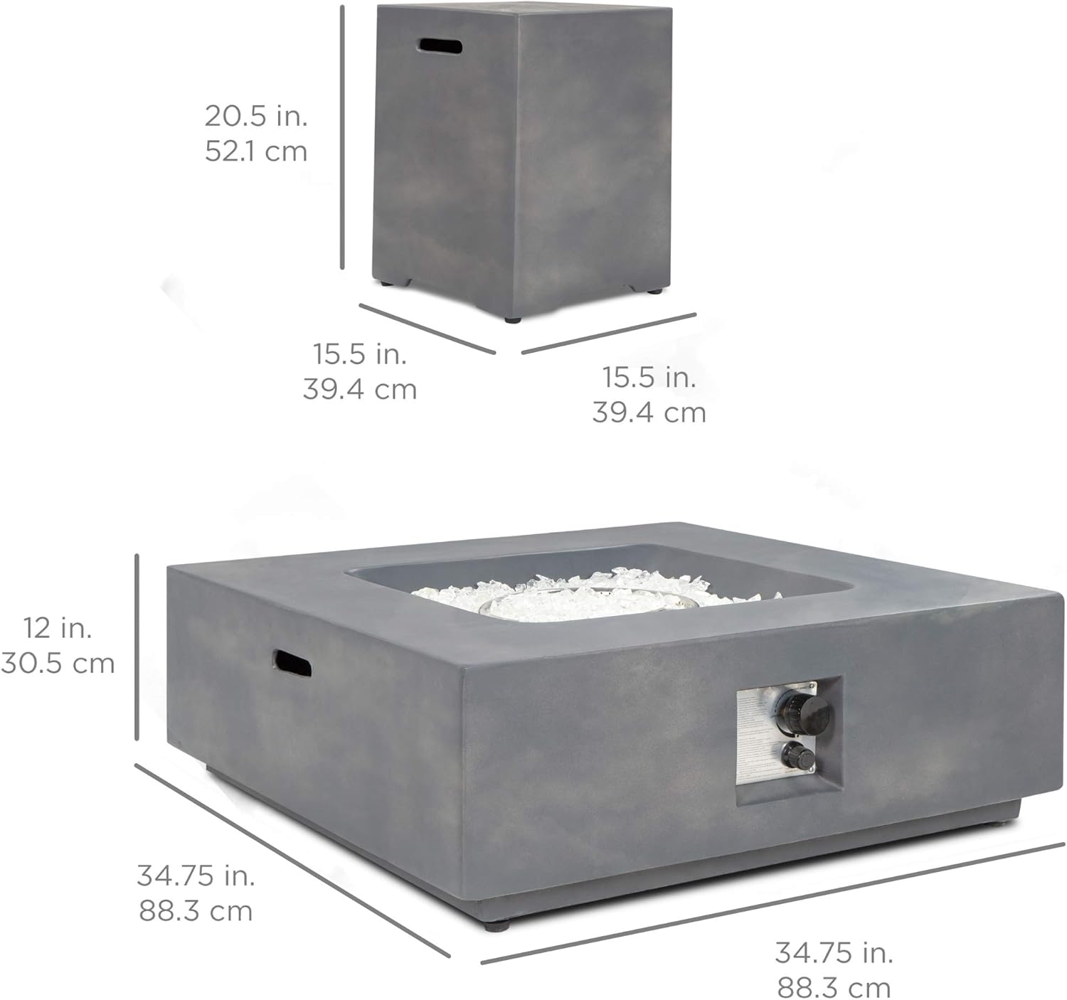 Best Choice Products 35x35-inch 40,000 BTU Square Propane Fire Pit Table for Backyard, Poolside w/Gas Tank Storage Side Table, Weather-Resistant Pit Cover, Glass Rocks - Distressed Gray