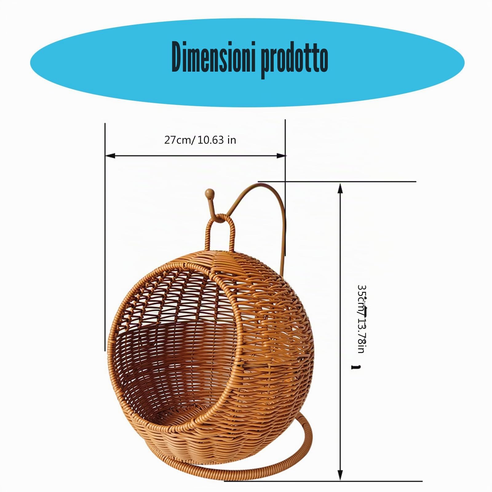 Cesta per gatti in finto rattan, letto amaca da appendere per piccoli spazi, comoda cuccia per gatti di piccola taglia per interni
