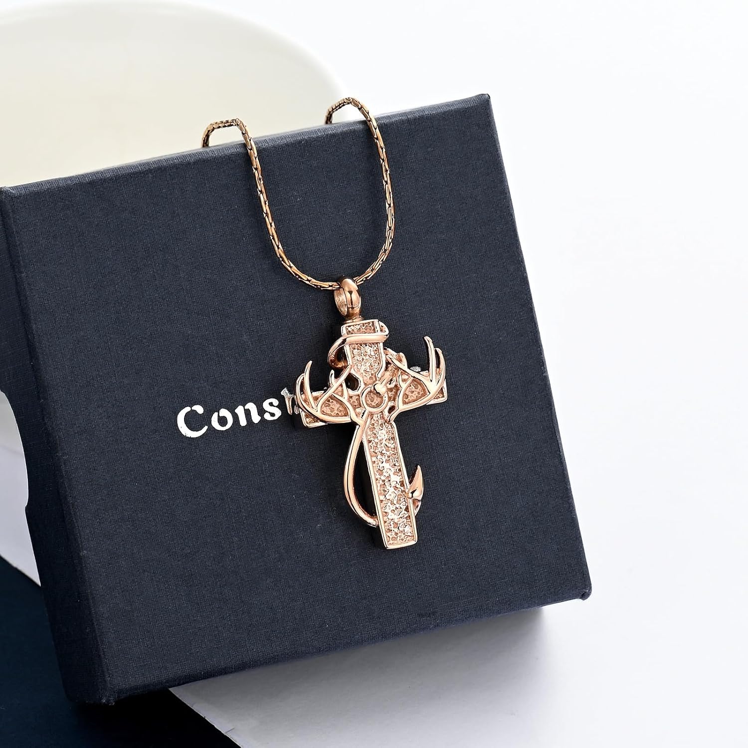constantlife Cross Urn Necklace for Ashes for Women Men Fish Hook Memorial Pendant Deer Antler Cremation Jewelry Human Pet Ashes Holder Keepsake - Image 6