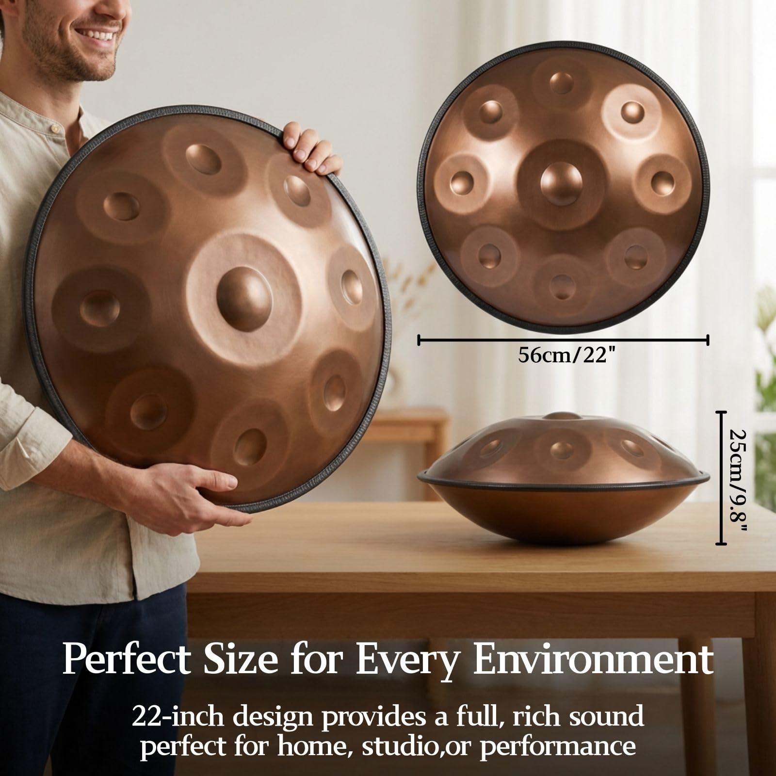Handpan Drum de Acero D Minor Handpan Instrumento Musical 9 10 12 Notas Afinado 432Hz 440Hz para Meditación Yoga Música y Práctica Sonora para Terapia Relajante(Azul,440HZ/9 Note)
