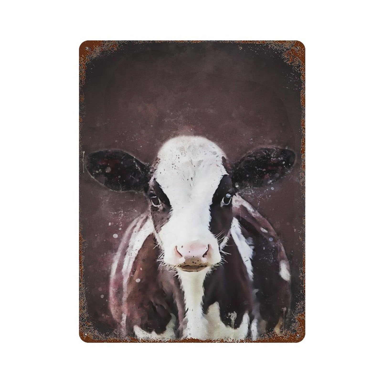 Garage Style Cow Splatter Rust Effect Tin Sign 15.7"x11.8", Classic Wall Plaque for Bar And Workshop