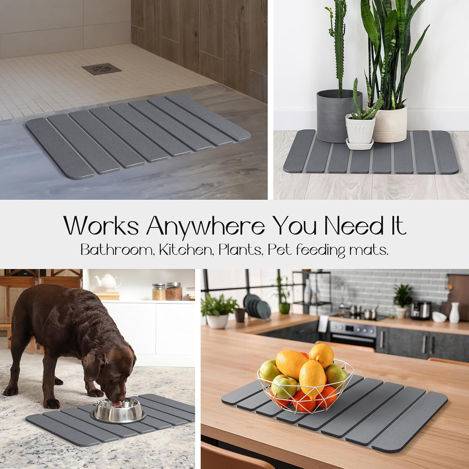 Diatomaceous Earth Stone Bath Mat Non-Slip, Foldable Stone Bath Mats for Bathroom Quick Dry, Super Absorbent Diatomaceous Earth Mats 24 x 16 Inch Quick Drying, Eco-Friendly Easy to Clean - Grey 1Pack