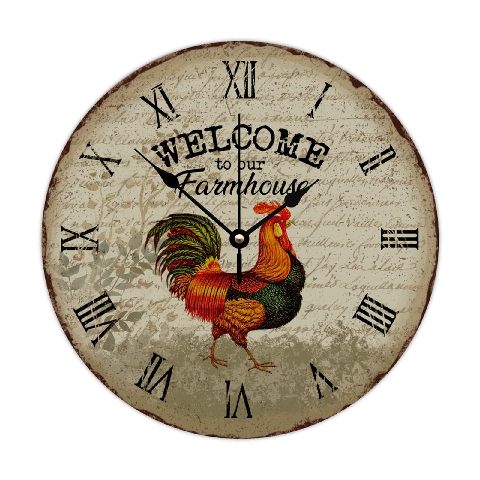 Horloge ronde en bois rustique silencieuse de 38cm pour décoration de ferme vintage