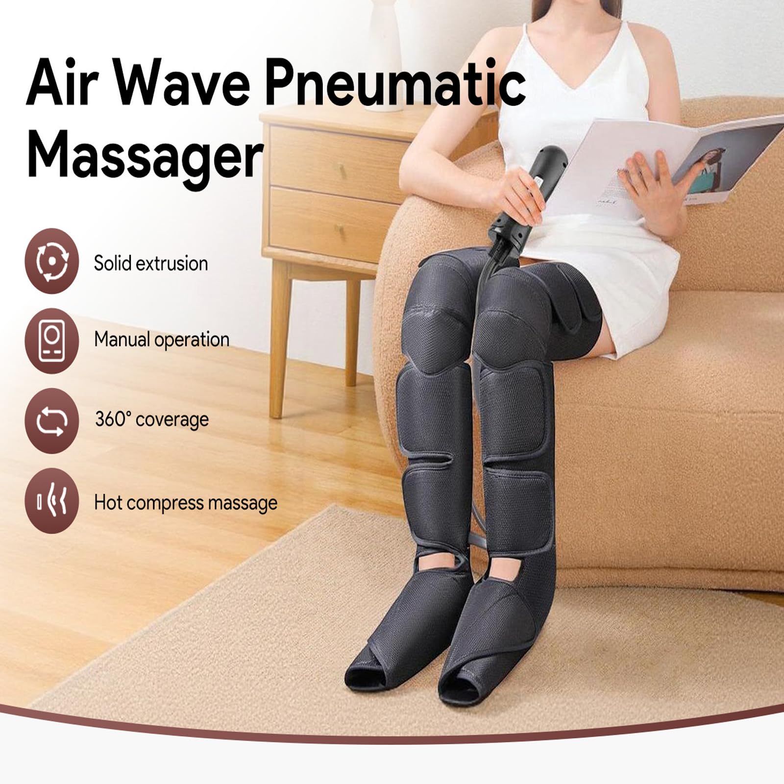 Masajeador de Piernas, Botas Presoterapia Piernas con Compresión Aire, Circulación Sanguínea, Alivio del Dolor y Relajación Muscular, Ideal para Masaje de Pies, Piernas, Pantorrillas y Muslos