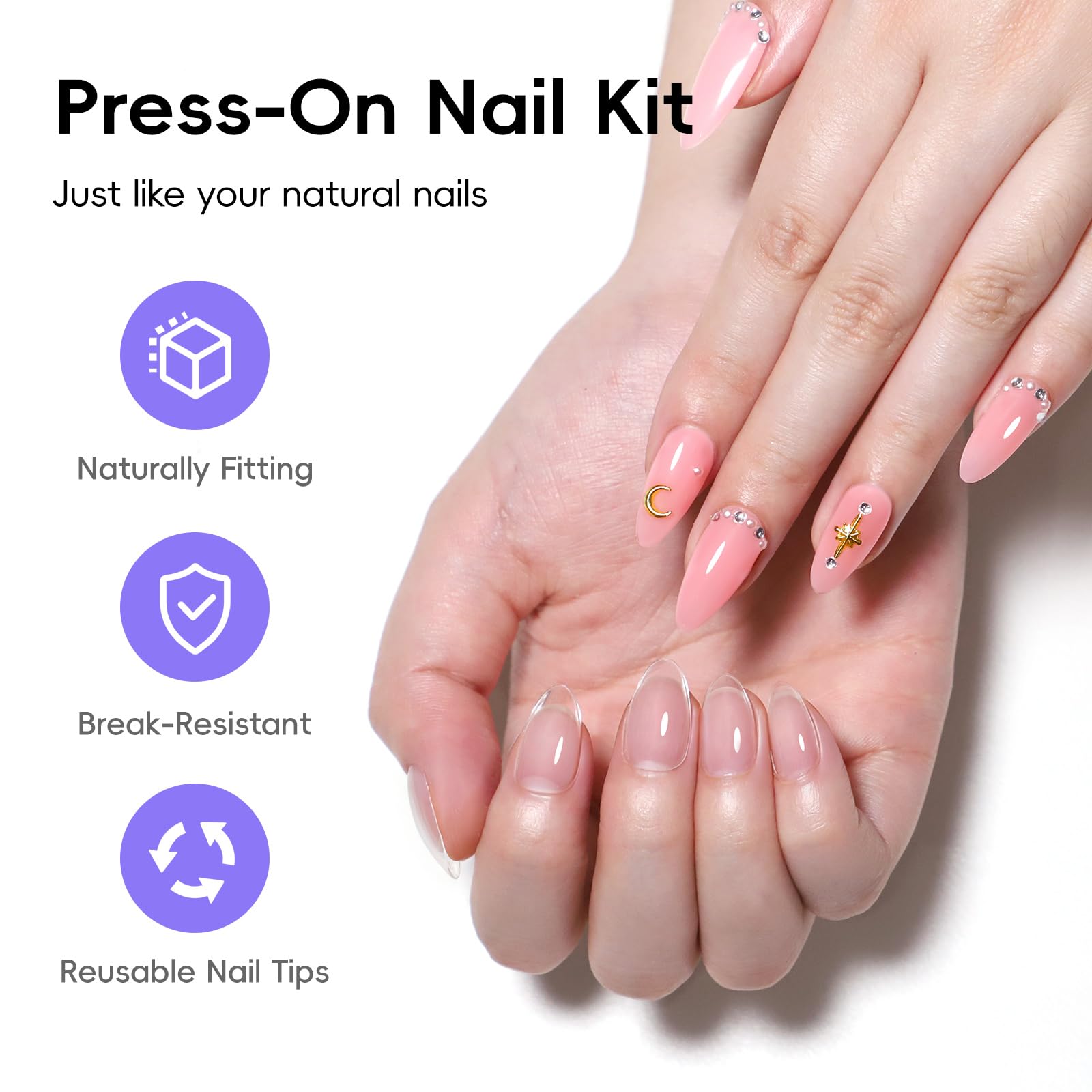 PEACECOLOR Tips für Gelnägel, 240Pcs Nageltips Kurze Mandel & Medium Mandel, Nude Rosa Jelly Nail Polish mit Top Coat, Mini UV Lampe für Nägel, Nagelkleber
