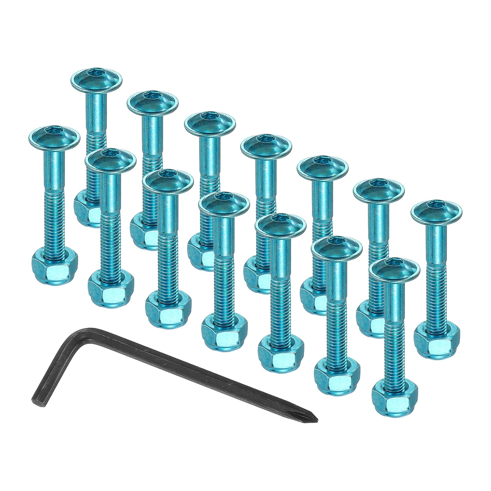 PATIKIL 21 Mm/ 0.8" Skateboard Hardware Kit, 16 Pcs Mounting Screws Bolts Nuts Set with Hex Key for Skateboard Cruiser, Blue