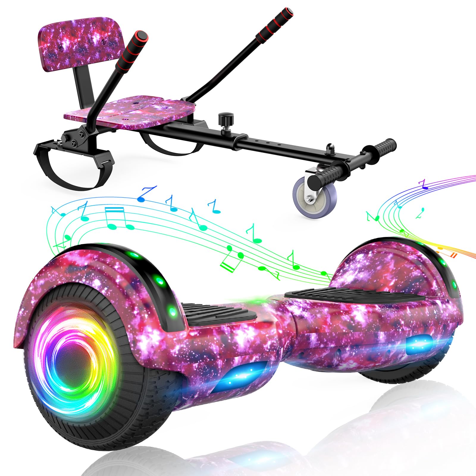 Hoverboard con asiento, tabla flotante autoequilibrada de 6,5" con altavoces Bluetooth y luces LED para niños y adultos
