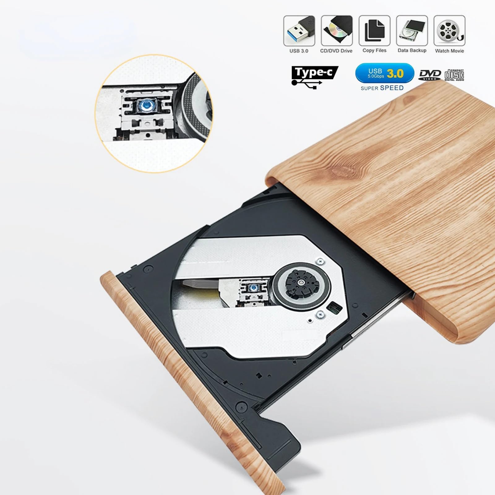 Zewnętrzny napęd CD DVD, przenośna nagrywarka CD/DVD RW ROM USB 3.0 typu C, wąska nagrywarka dysków optycznych Odtwarzacz DVD do laptopa Mac PC Windows 10 Macbook Pro