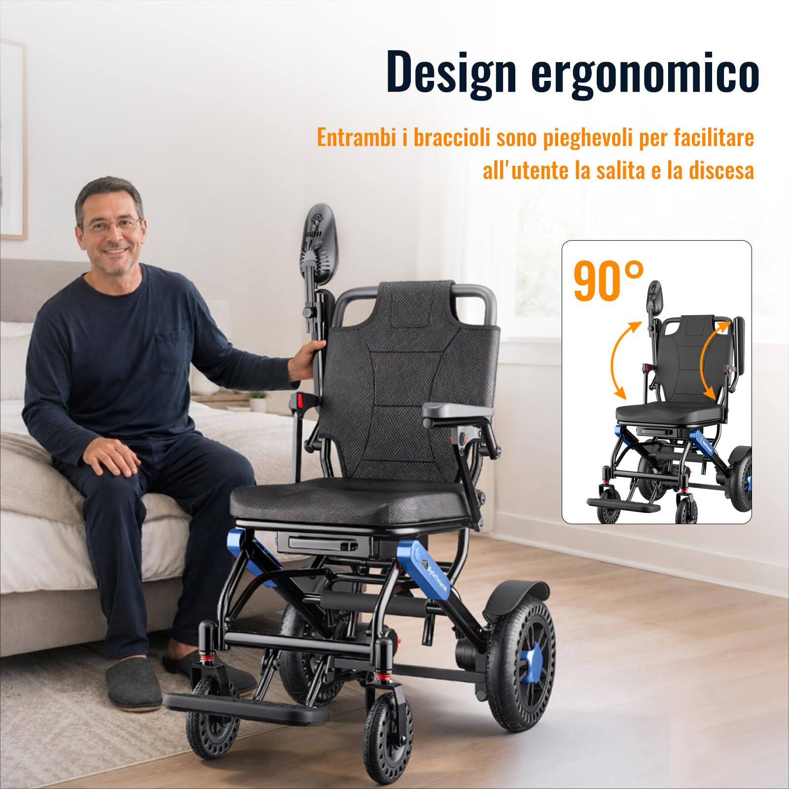 D24 Sedia a Rotelle Elettrica Pieghevole Alluminio per Anziani