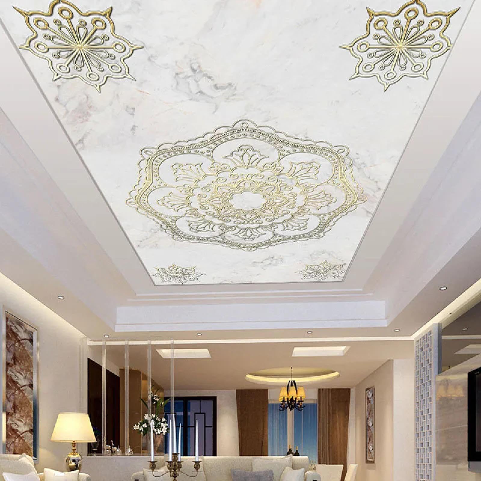 Papier peint mural 3d pour plafond effet marbre en relief ethnique