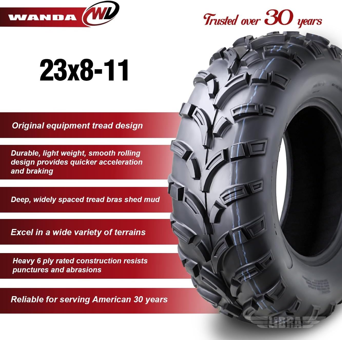 WANDA UTV ATV Tire 23x8-11 23x8x11 205/75-11 /6PR Lit Mud P373-10425