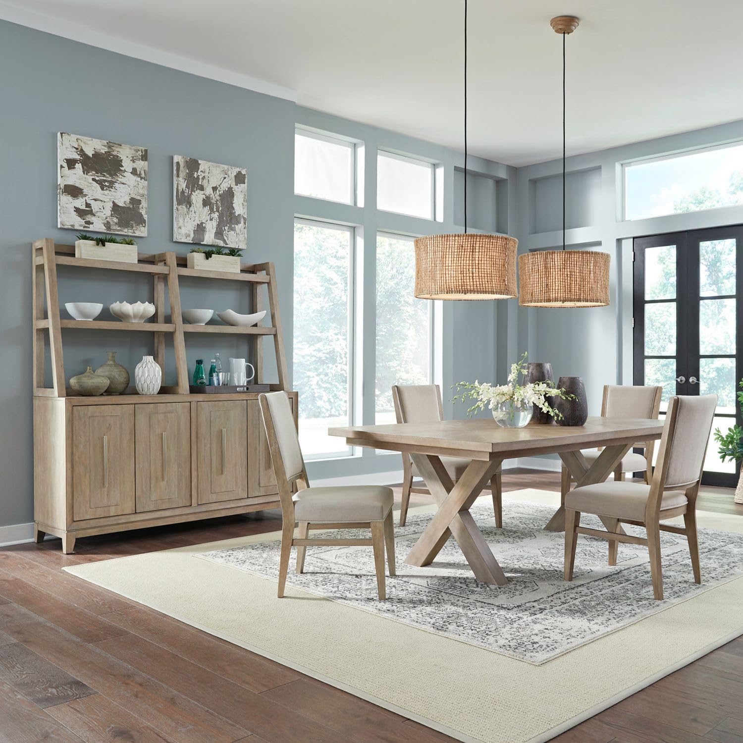 Liberty Furniture Brentwood 5 Piece Double X Pedestal Table Dining Room Set Contemporary 4 Upholstered Chairs by LIBERTY FURNITURE INDUSTRIES, INC. – Model 789-DR-52PS