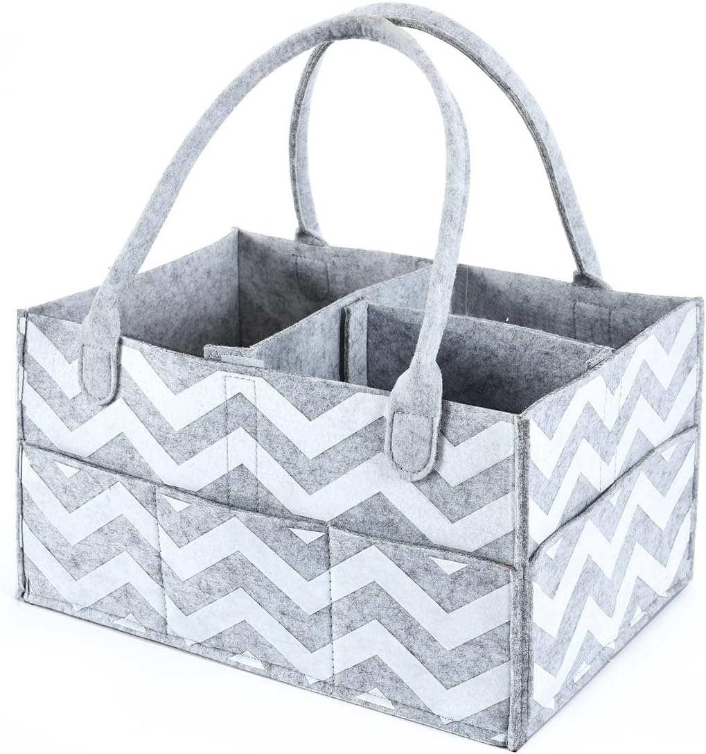 Baby Diaper Caddy Organizer By Brolex: Large Capacity Nursery Organizer For Boys Girls–Unisex Portable Travel Organizing Basket With Lightweight, Sturdy & Versatile Design,Grey/White Chevron