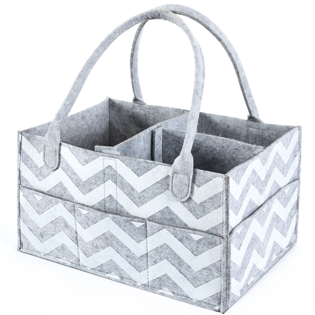 Baby Diaper Caddy Organizer By Brolex: Large Capacity Nursery Organizer For Boys Girls–Unisex Portable Travel Organizing Basket With Lightweight, Sturdy & Versatile Design,Grey/White Chevron