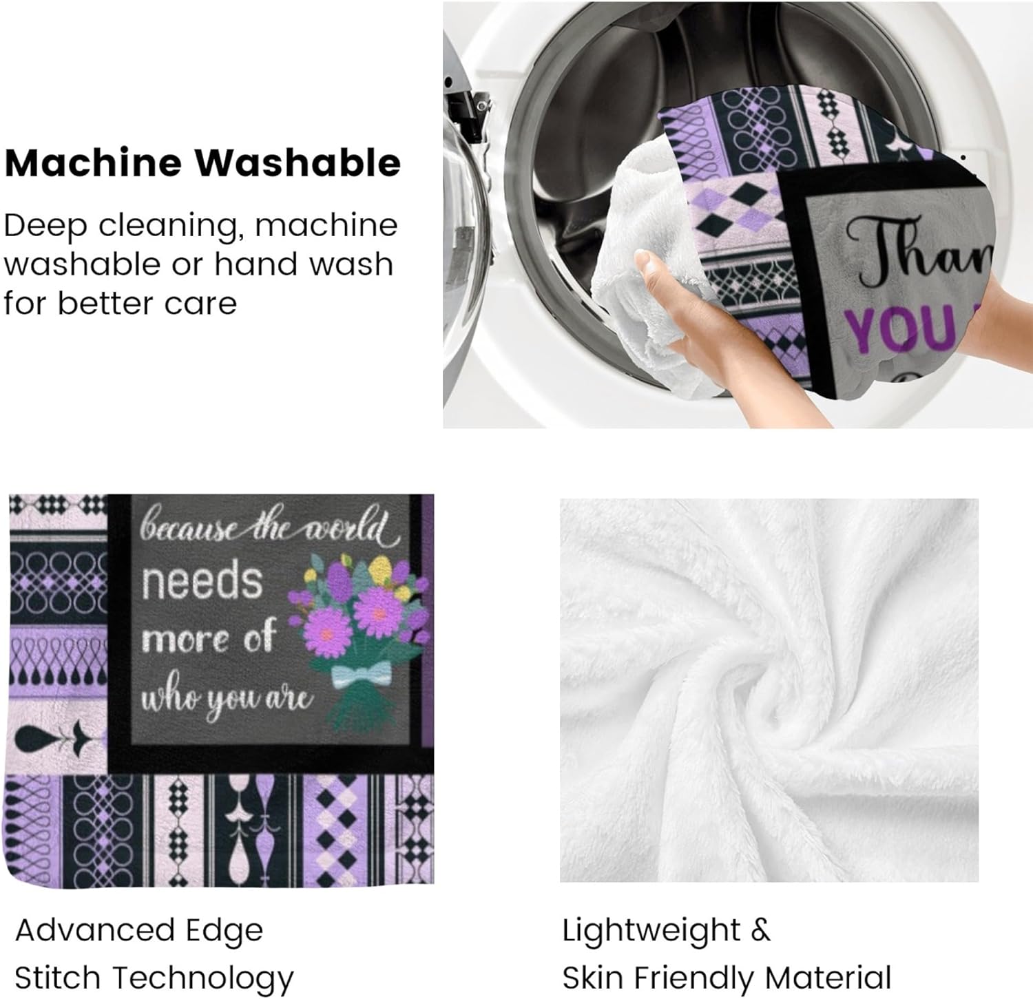 Thank You Gifts for Women Coworkers Boss Friends Teacher, Appreciation Gifts for Employees Nurse Neighbors Volunteer, Inspirational Gifts for Women, Soft & Cozy Purple Throw Blanket 60"x50" - Image 5