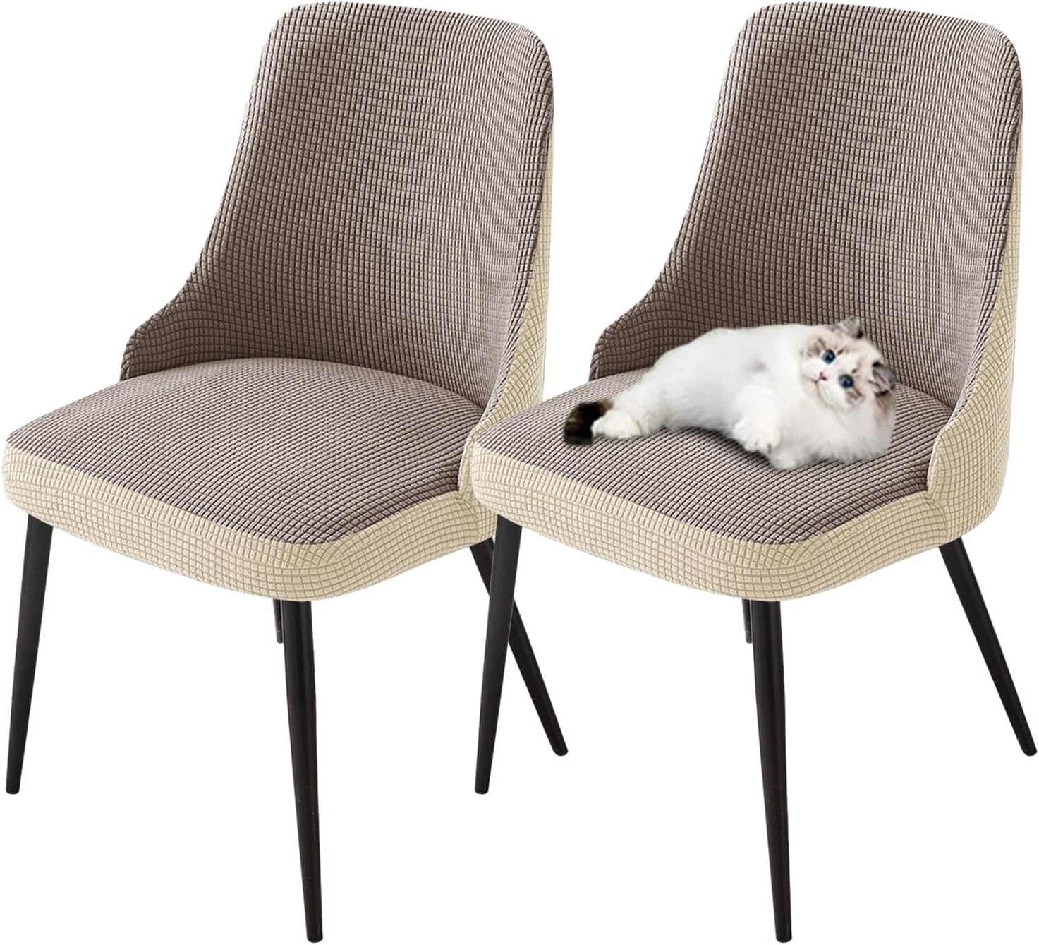 Wingback Side Chair Cover Sloping Arm Chair Covers Wingback Dining Chair Covers with Arms Jacquard Two-Tone Stretch Slipcovers for Curved Back Accent Chairs Furniture Protector(Taupe,4pcs)