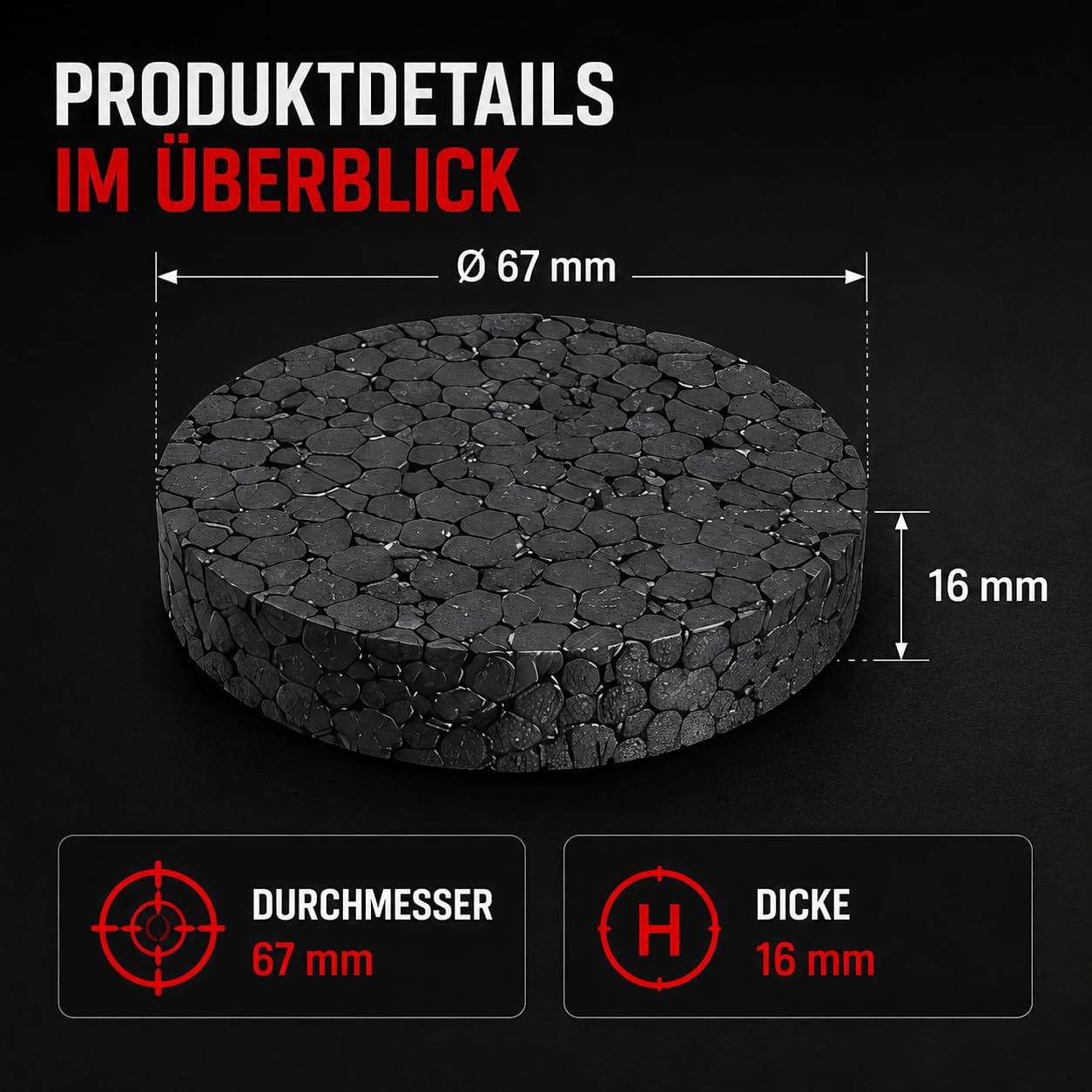 100 tapas de poliestireno expandido de poliestireno expandido de 67 mm de diámetro y 16 mm de grosor, para tacos aislantes, tacos de placa, aislamiento térmico, accesorios para fachadas (grafito, 100