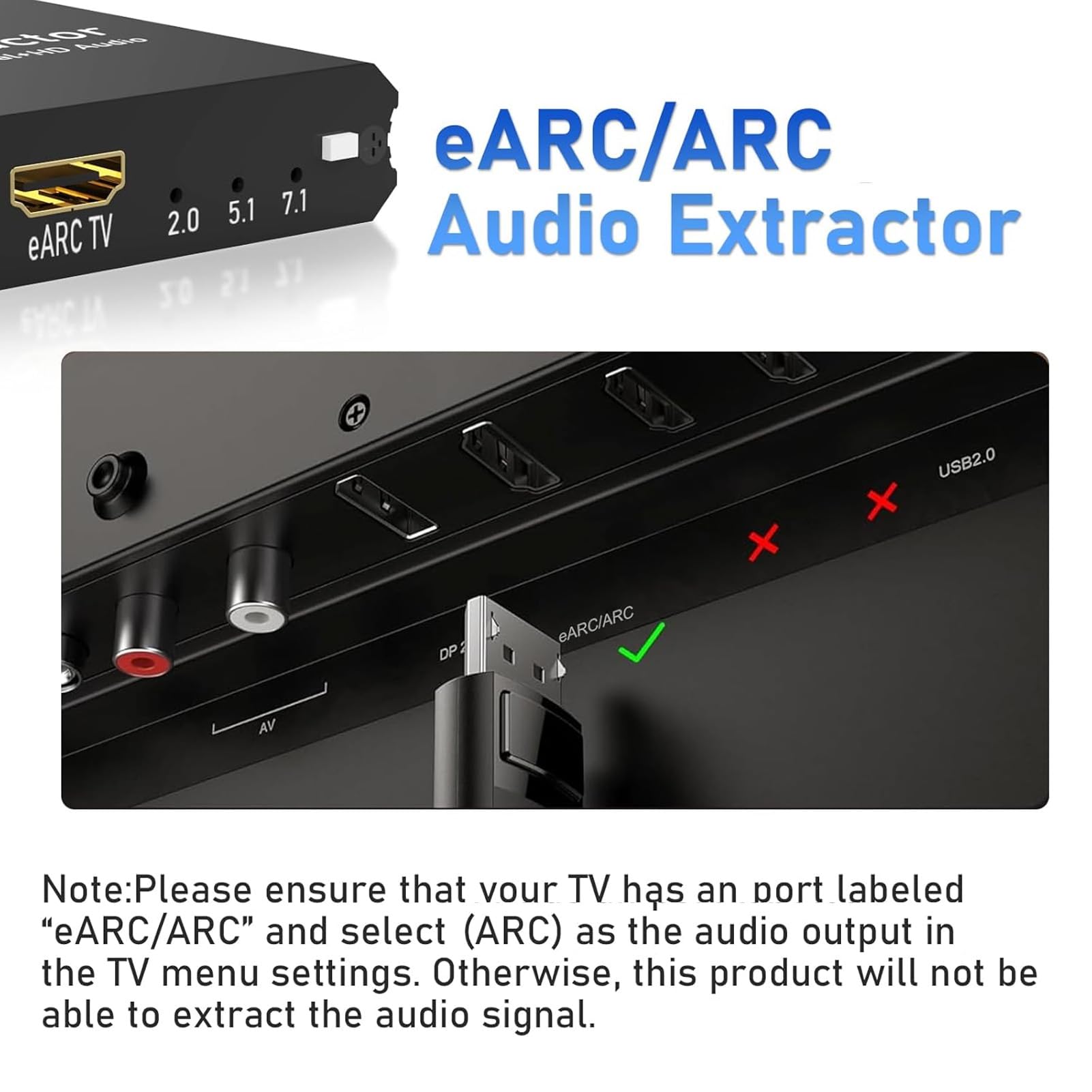 Bewinner Estrattore Audio Ottico EARC, Adattatore da EARC a Ottico Uscita Audio 24 Bit 192 KHz 7.1 5.1 2.0 per Sala Conferenze TV Home Theater