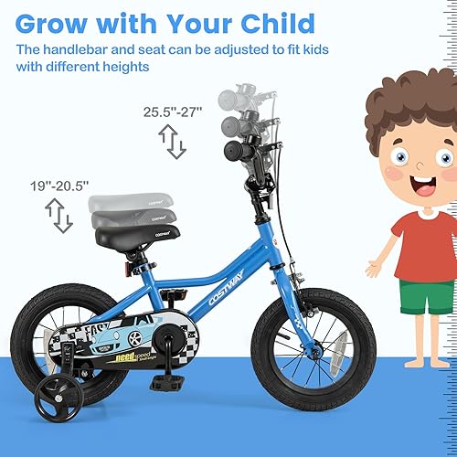 Miniatura 3 de COSTWAY Bicicleta para niños de 12, 14, 16, 18 pulgadas, bicicleta de entrenamiento para niños y niñas con ruedas de entrenamiento extraíbles,