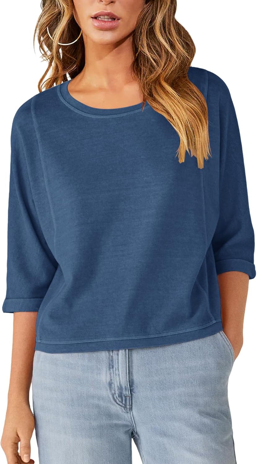 Fanway&EC Women's Casual Summer Tops 3/4 Sleeve Crew Neck T Shirts Loose Fit Tunic Blouses Tee