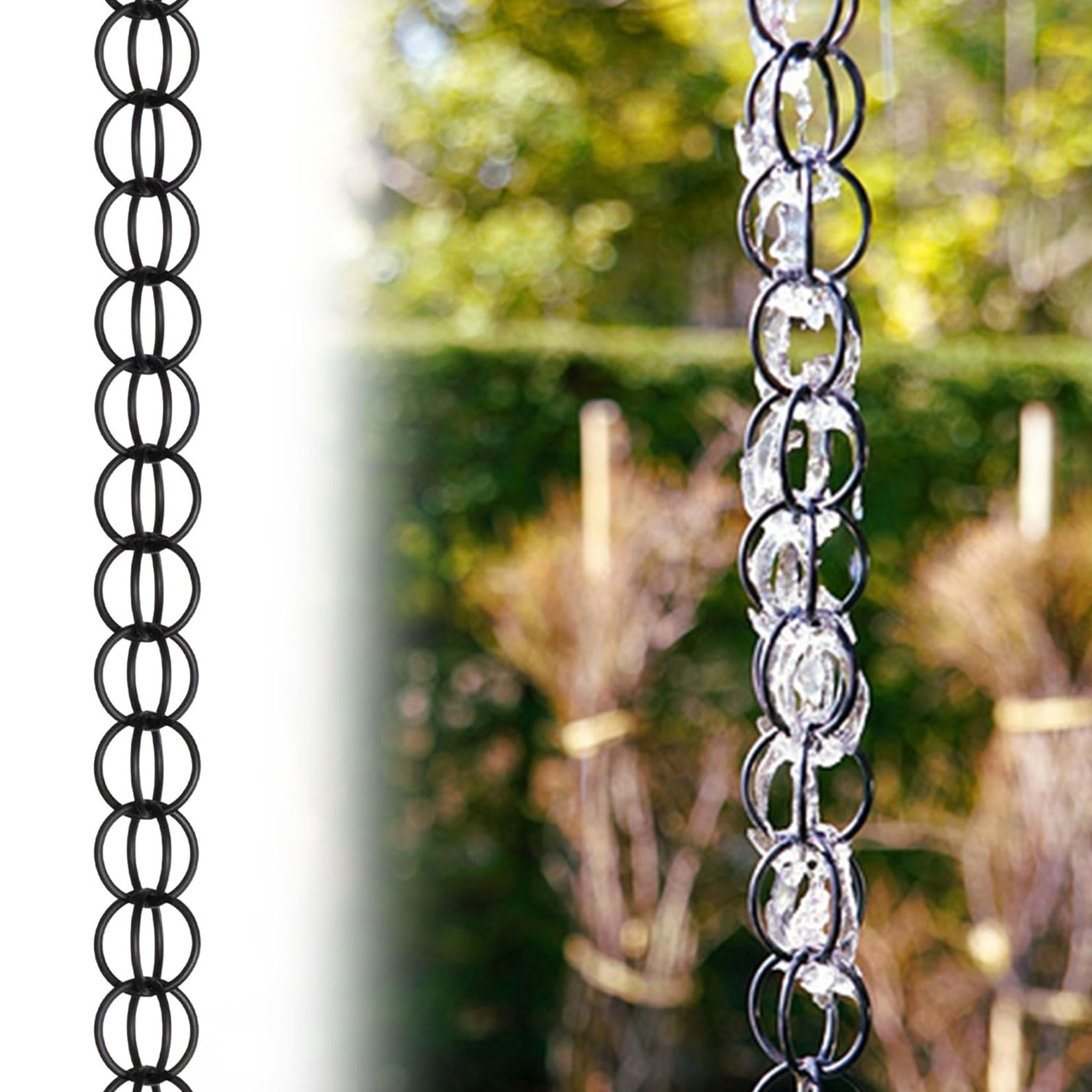 WEKONUMEX Rain Chains for Gutters, Black Double Ring Rain Chain Multiple Sizes For Gutter Downspout Replacement(2.5m(8.3ft))