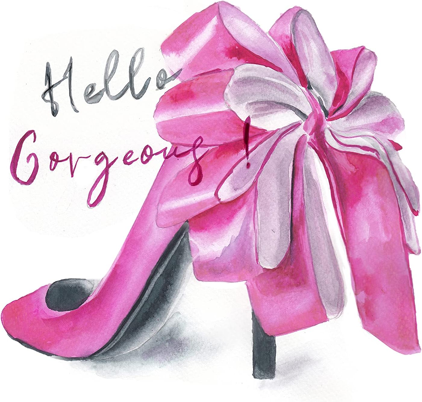 Watercolor Heel, Hello Gorgeous Phrase Wall Art Handmade Poster Print for Artwork Girls Room Home Living Room Bedroom Decor Ideal Gift for Girlfriend, Sister, Student - Unframed 11-inch X 14-inch