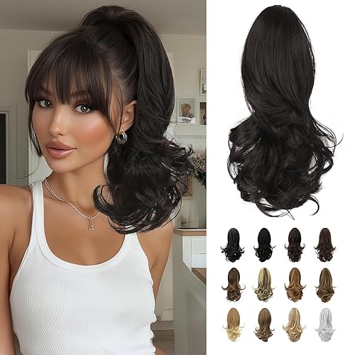 SOFEIYAN Extensión de cola de caballo larga rizada de 14 pulgadas, extensión de pelo sintético natural para mujer