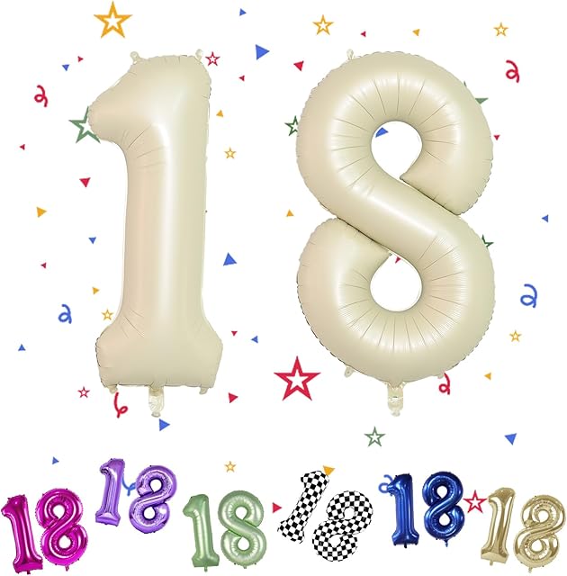Number 18 Balloon, Cream Number Balloon, 40" Beige Balloons Number, 18th Birthday Balloon, Number 18 Nude Neutral Digital Balloons for 18th Birthday Decorations Baby Shower Boho Theme Party Supplies