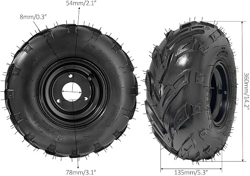 145/70-6 Wheel Tire Rim with Front Brake Drum Hub 3 Stud for 110cc 125cc Motorcycle 4-Wheeler Quad Go Kart Mini Bike