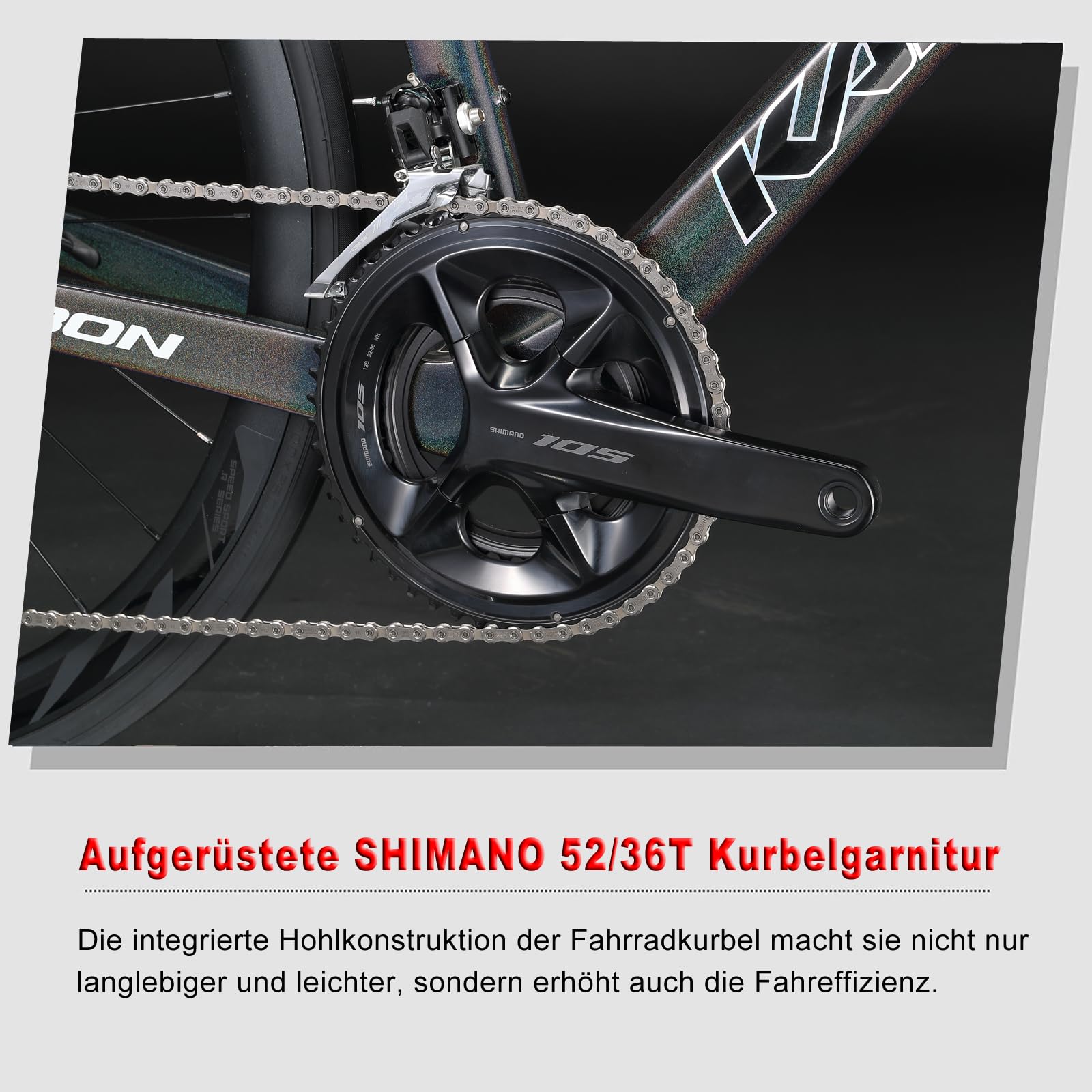 KABON Carbon-Rennrad, leichtes Vollcarbon-Rennrad mit Shimano 105 R7120 24-Gang-Gruppensatz und hydraulischer Scheibenbremse Rennrad für Erwachsene