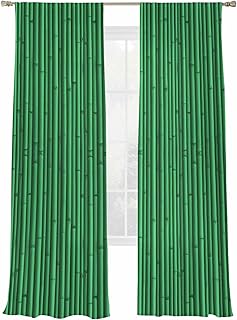 Green Bamboos Window Sheer Curtain Natural Vintage Bamboos Tree Plant Im...
