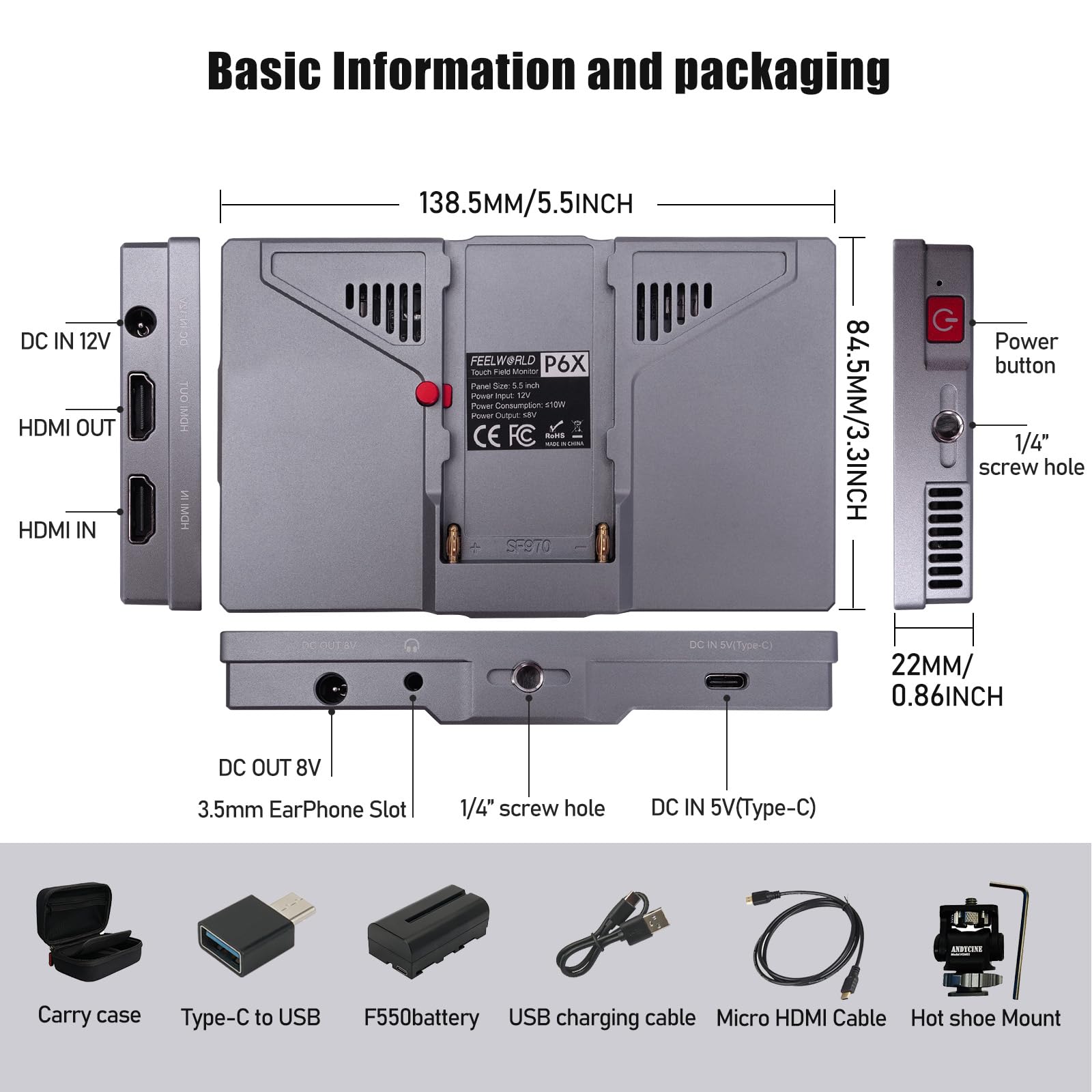 Amazon | FEELWORLD P6X 5.5インチ1200nits超高輝度デジタル一眼レフ