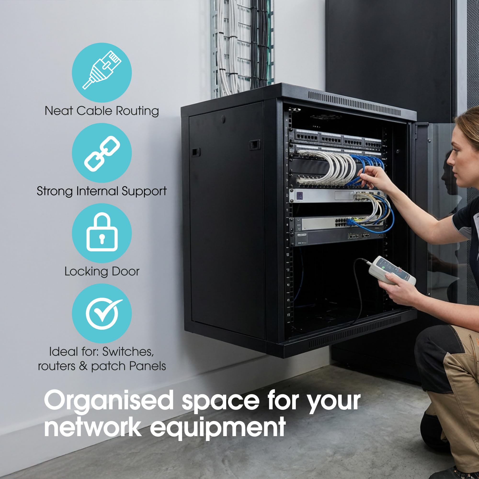 Labgear Armadio per server 12U, profondità 420 mm, con porta in vetro di chiusura, pannelli in acciaio ventilato per apparecchiature IT da 19", dispositivi AV senza attrezzi, montaggio piatto