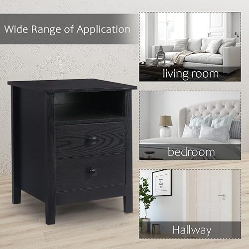 Vista 6 de Vikiullf Mesitas de noche de 2 cajones, juego de 2, muebles de dormitorio estilo granja con mesita de noche de madera, mesita de noche, cajones