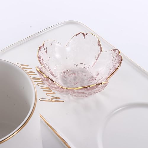 Miniatura 5 de Leadigol 2 platos de condimentos, pequeños platos de vidrio con flores rosas, cuencos de salsa de soja, cuenco decorativo con forma de flor de