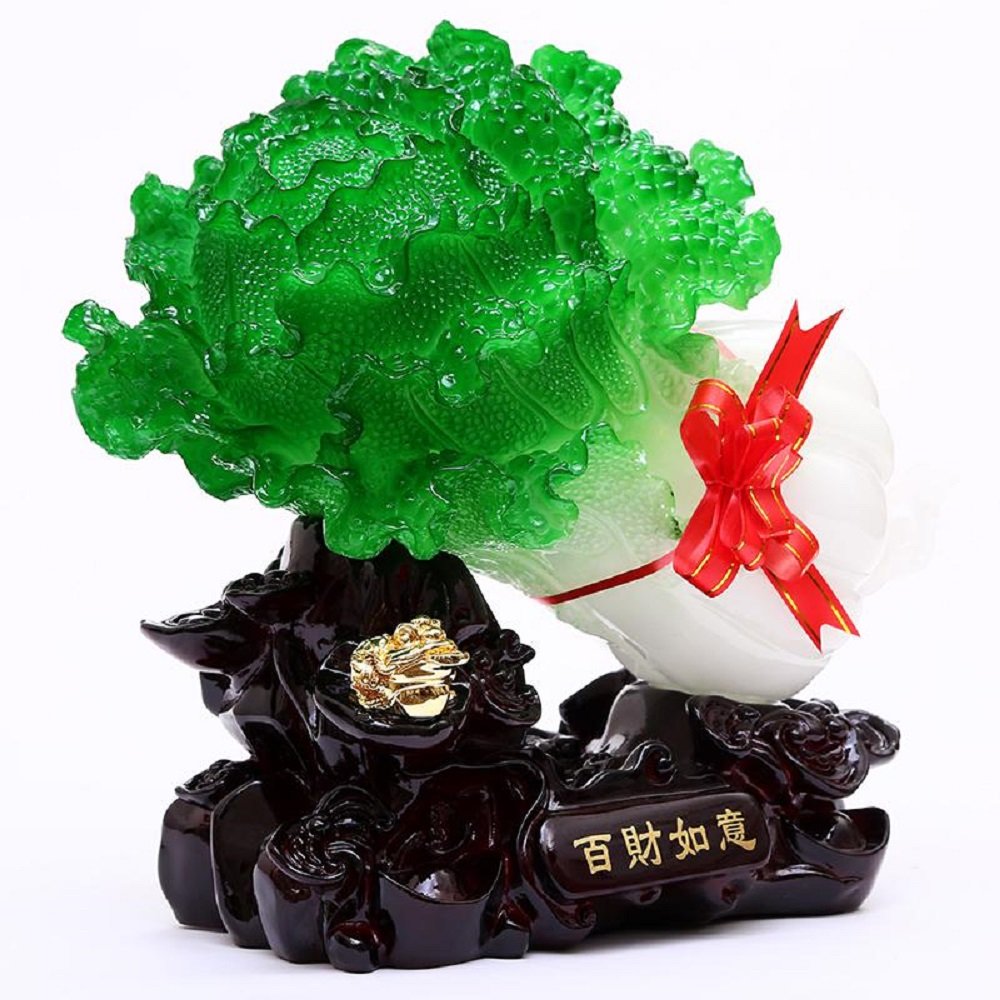 Feng Shui Bai Choi Pok Choi Cabbage Statue Charm Gifts for Wealth Luck Office Living Room (type1)