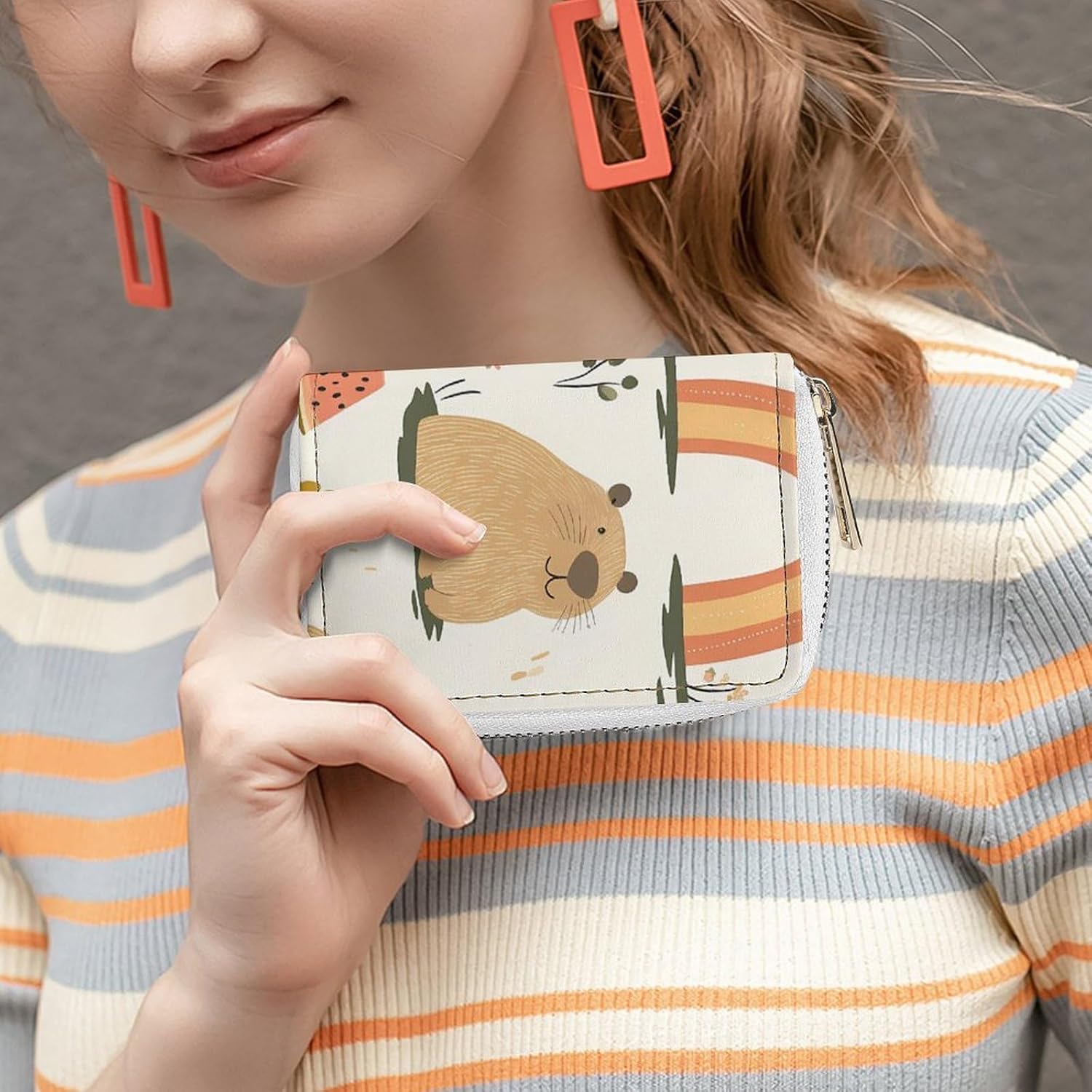Capybara Rainbow Floral Watermelon Small Business Credit Card Holder Wallet with 20 Card Slots Case Coin Purse Pouch