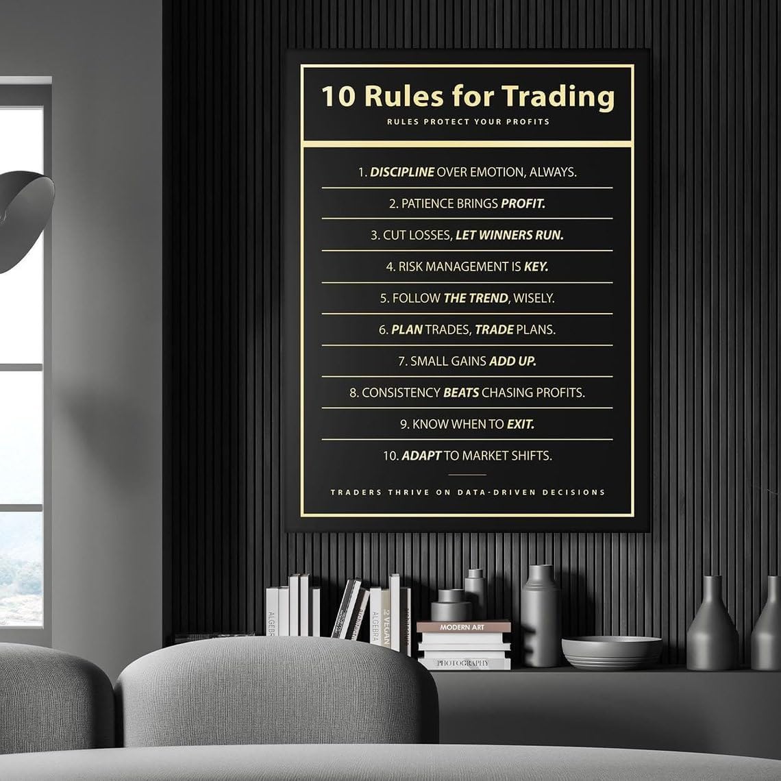 NATVVA 10 Rules for Trading Poster Stock Market Motivational Wall Art Day Traders Finance Canvas Art Prints Painting Picture Artwork Home Office Wall Decor No Frame