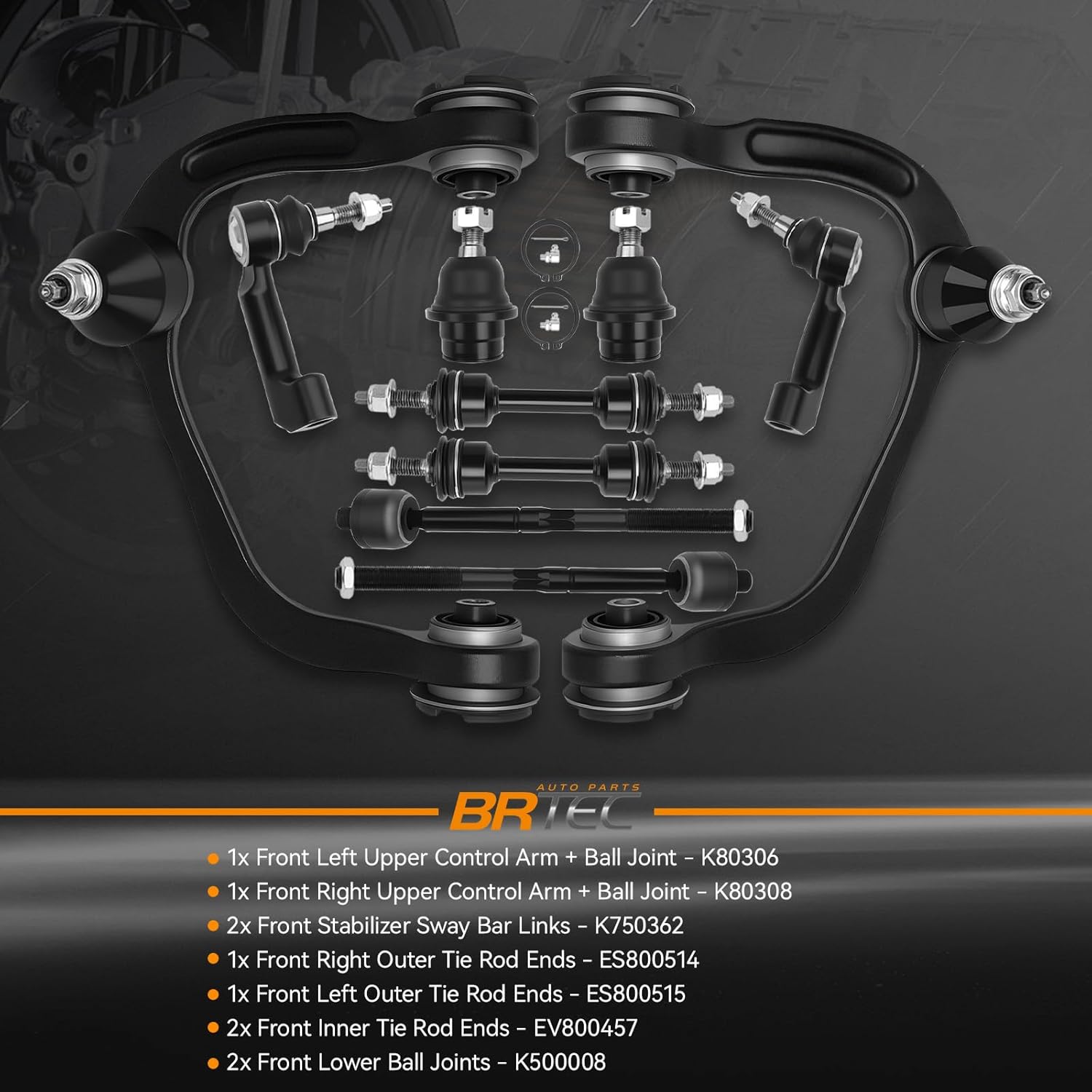 4WD Front Upper Control Arms kit Compatible with Ford F-150 2009-2014 [No Raptor Models], w/Ball Joints, Tie Rods, Sway Bars - Front End Suspension Kit - 10pc